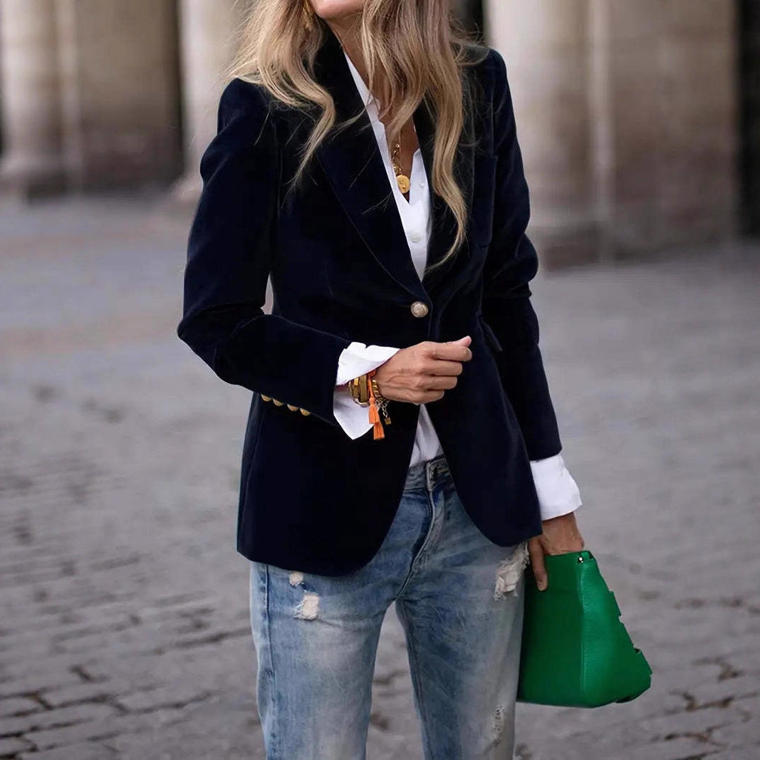 Women's Fitted Velvet Blazer