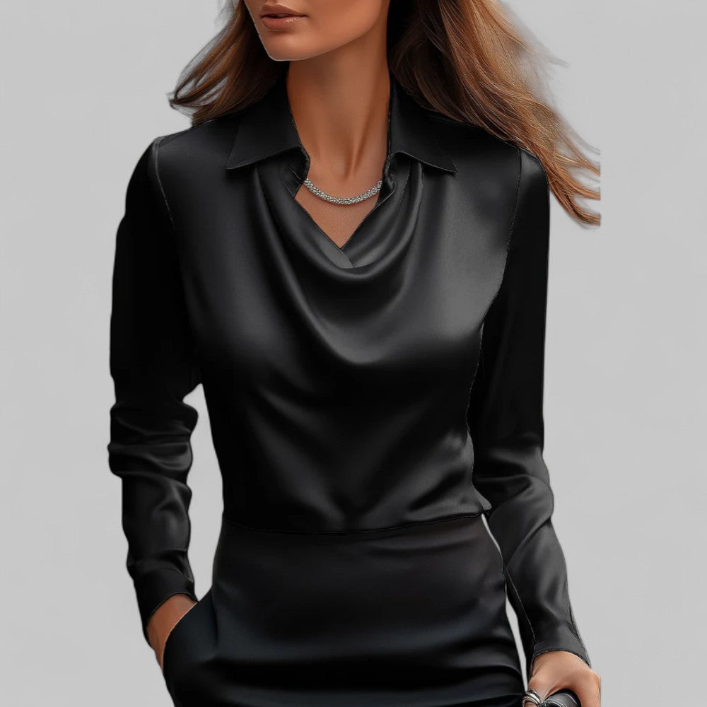 Long Sleeve Draped Satin Blouse