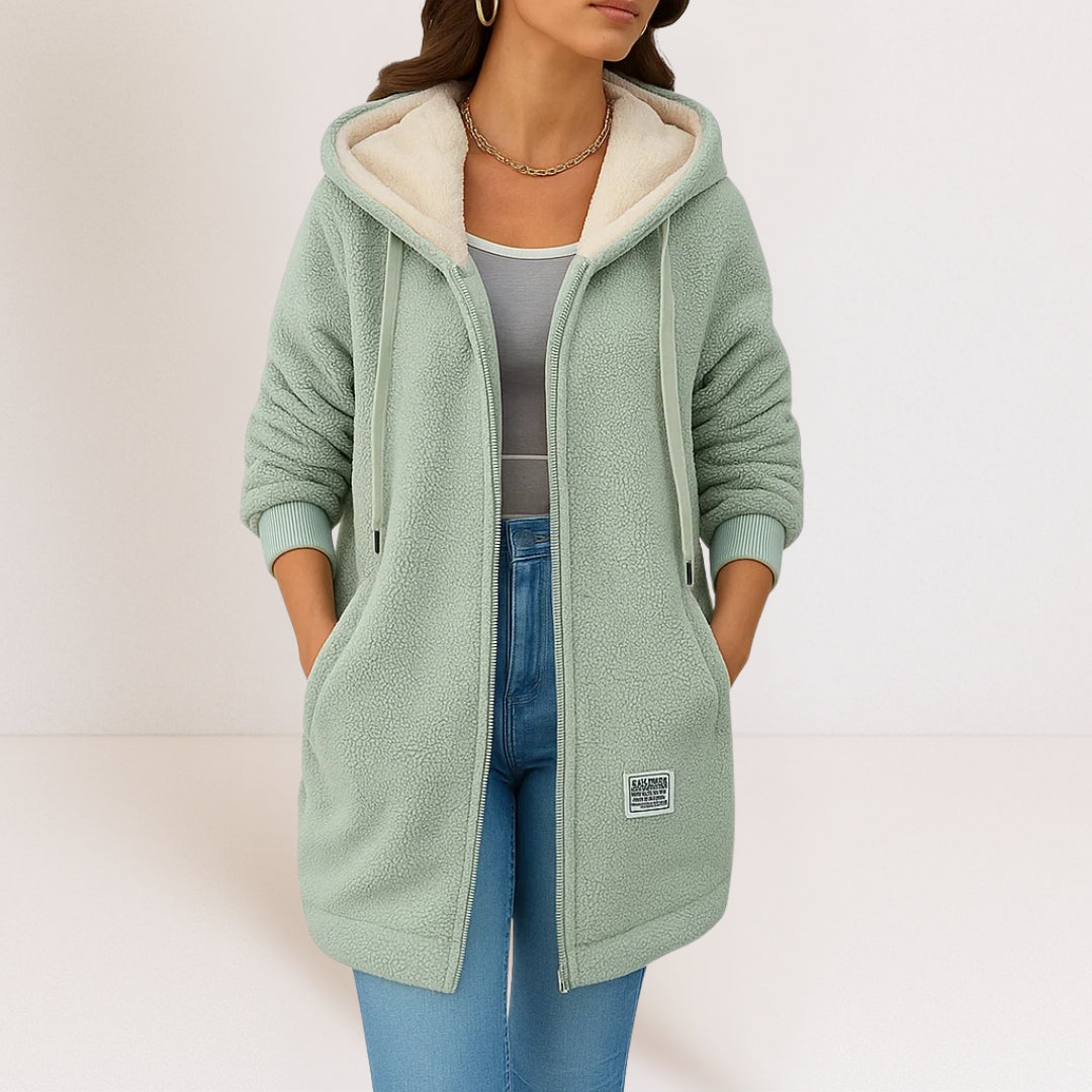 Women's hooded zip up fleece jacket in green