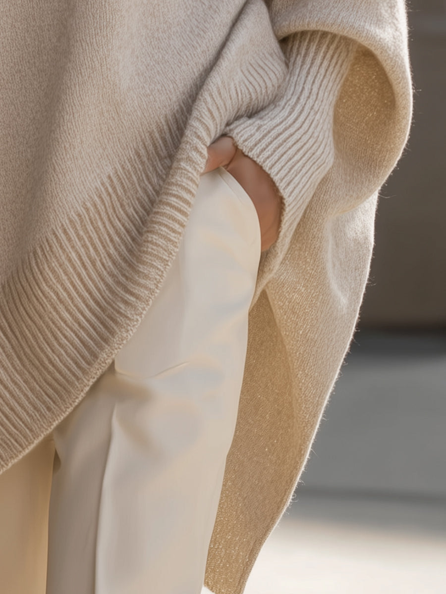 Women's Oversized Wool Blend Crew-Neck Pullover Sweater