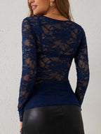 Women's Floral Lace Top V-Neck Long Sleeve