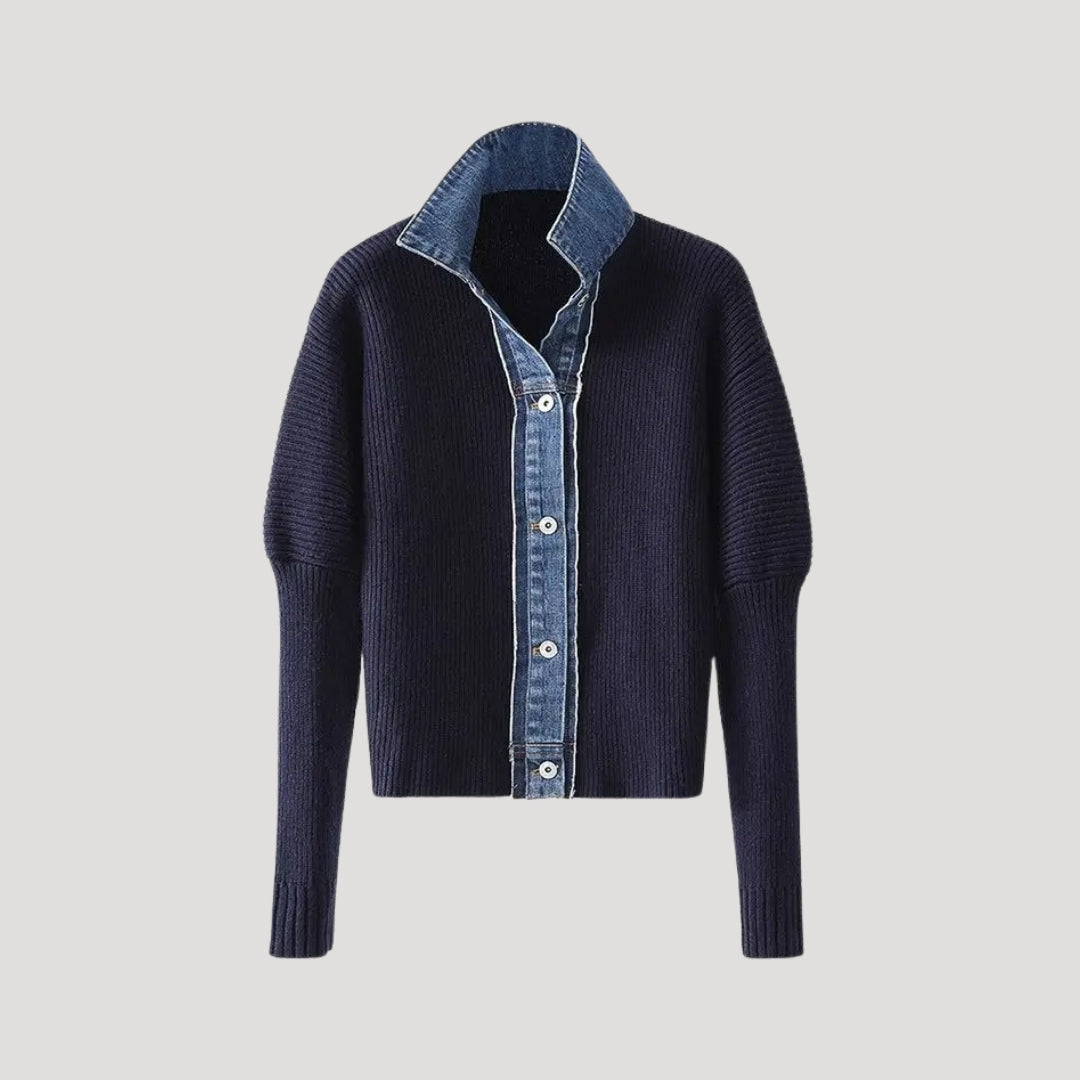 Women's Knit Cardigan Denim Trim