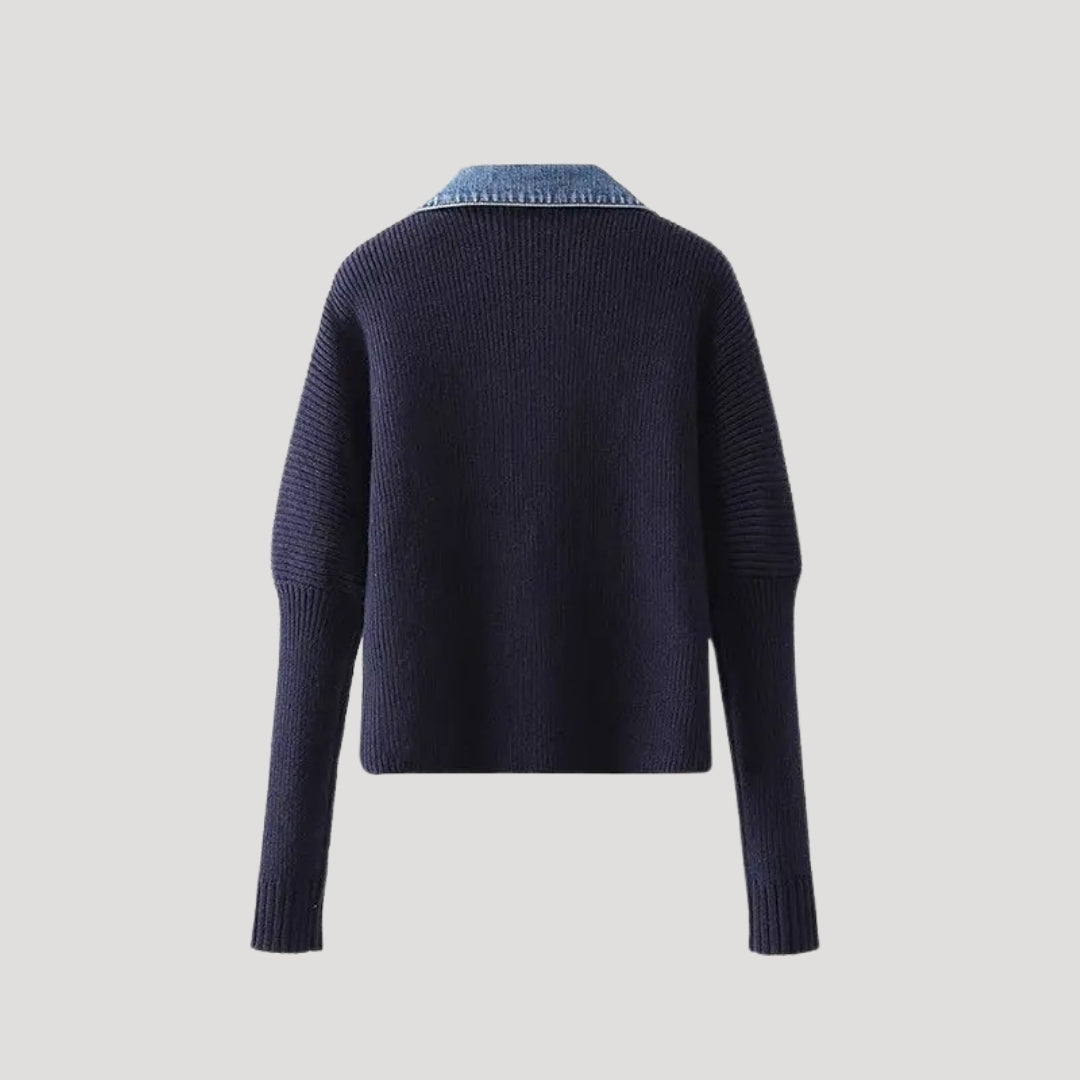Women's Knit Cardigan Denim Trim
