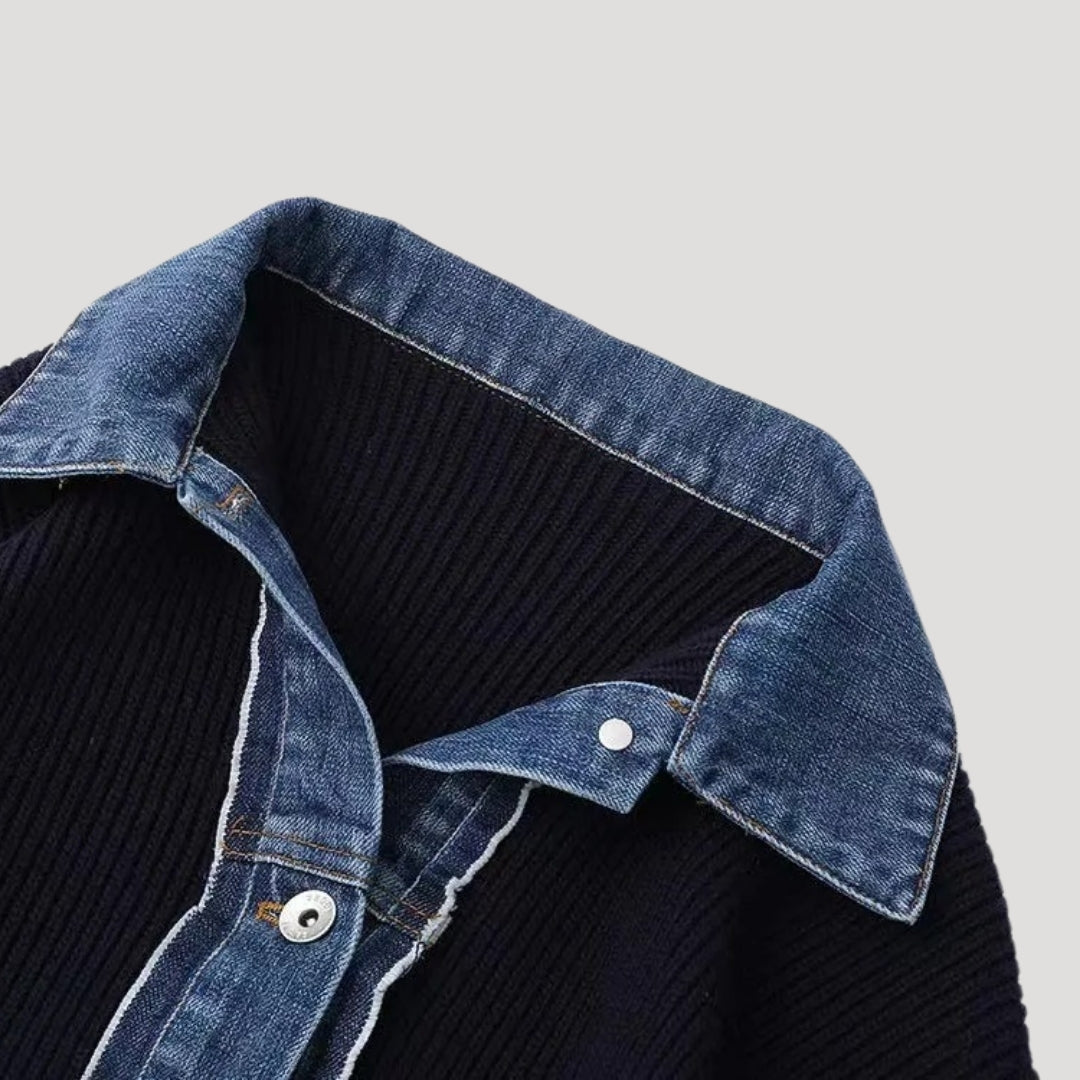 Women's Knit Cardigan Denim Trim