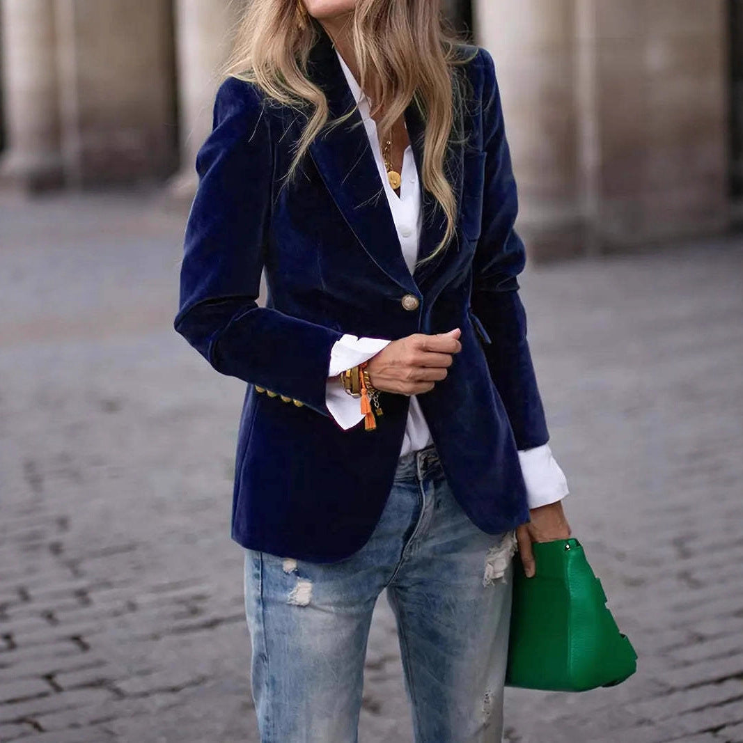 Women's Fitted Velvet Blazer