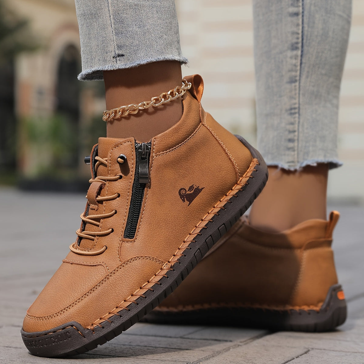 Women's arch support lace up ankle sneakers with wide toe box in brown