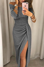 Off-Shoulder Midi Dress Long Sleeves
