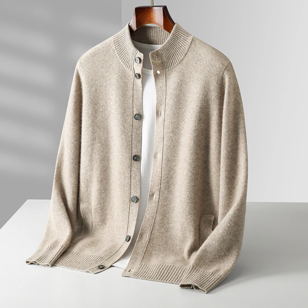 Cashmere cardigan sweater with ribbed cuffs