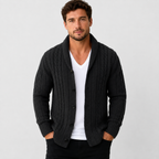 Cable knit button front cardigan sweater in black
