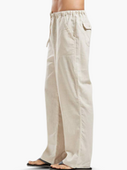 Cotton Linen Drawstring Pants Men Wide Leg