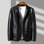 Men's classic tailored leather jacket in obsidian black