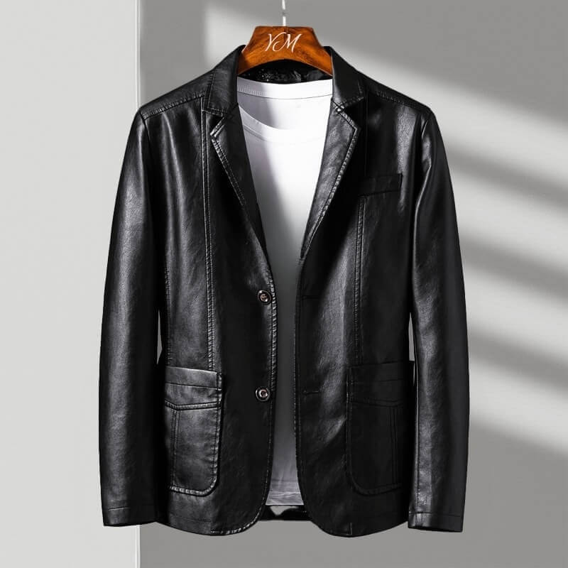 Men's classic tailored leather jacket in obsidian black