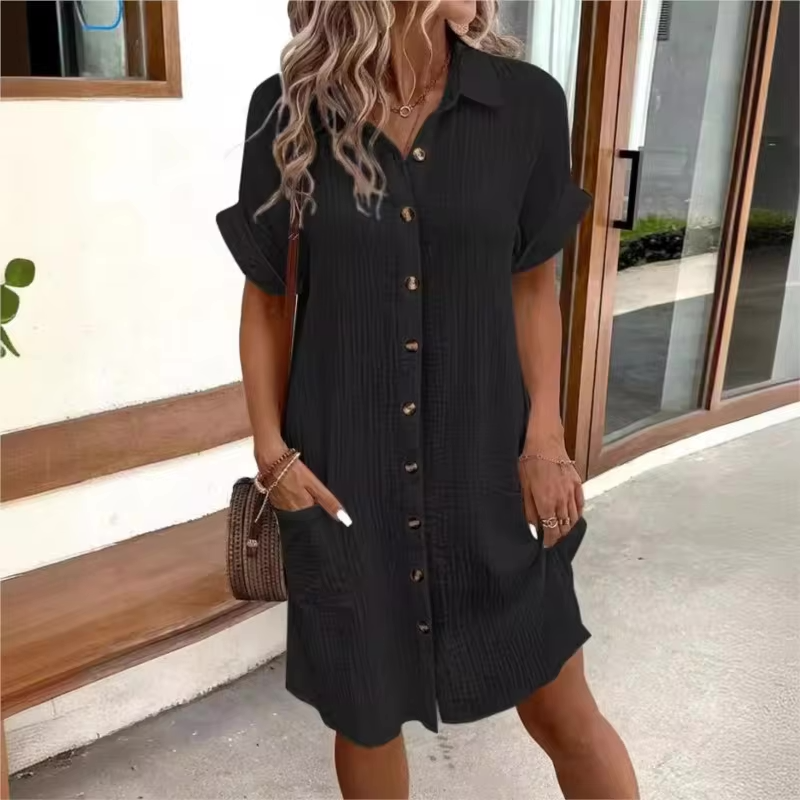 Linen Blend Midi Shirt Dress