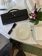 Woven Vegan Leather Bag with Knot Clasp