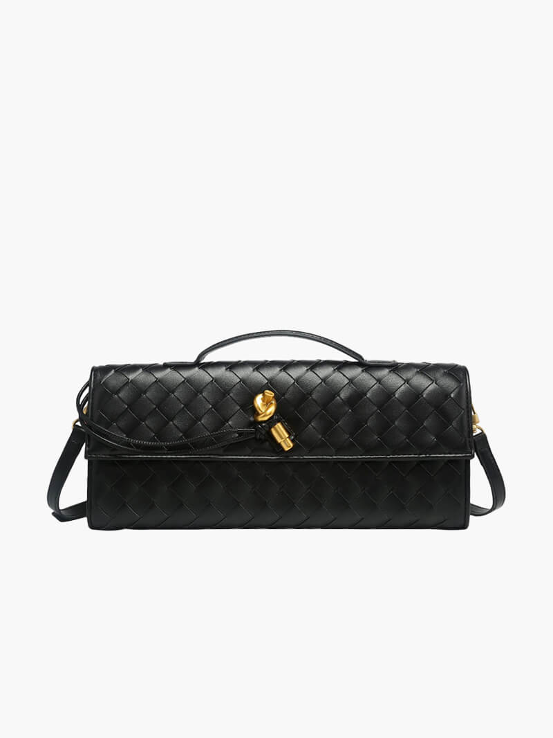 Woven Vegan Leather Bag with Knot Clasp