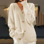 Women's casual diamond knit V neck button front cardigan