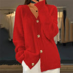 Women's casual diamond knit V neck button front cardigan