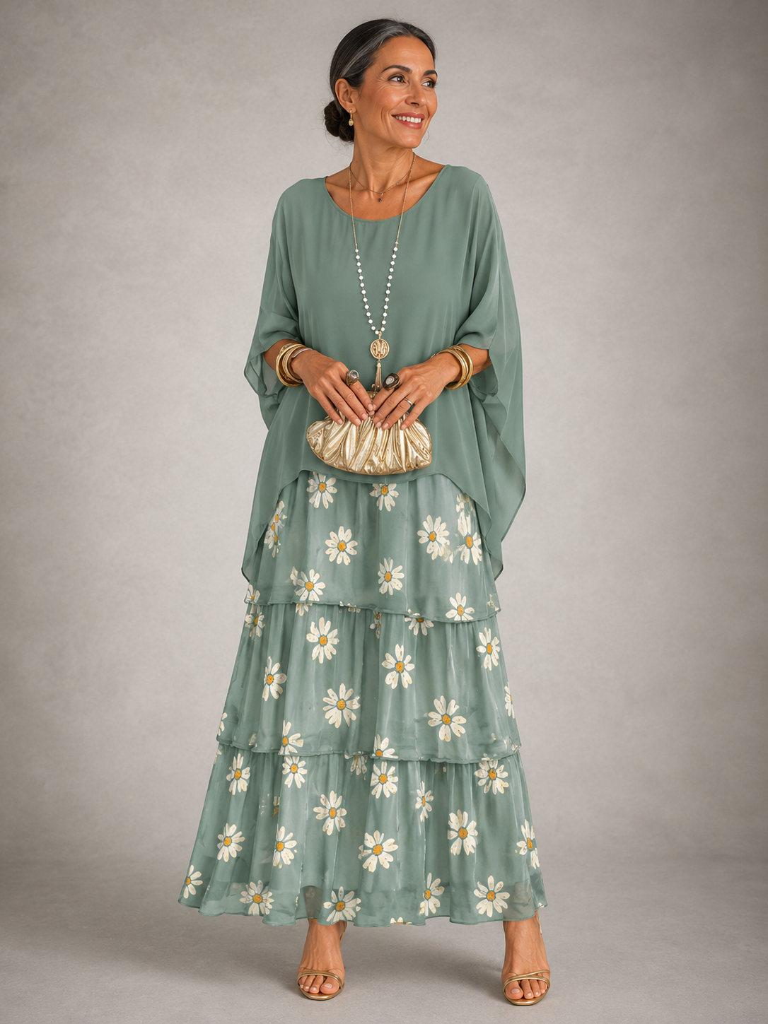 Elegant flowing maxi dress in faded green