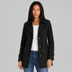 Women's single breasted mid length trench coat in black