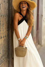Cross-Strap Halter Maxi Dress