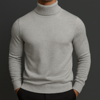Merino wool turtleneck sweater with ribbed collar in grey