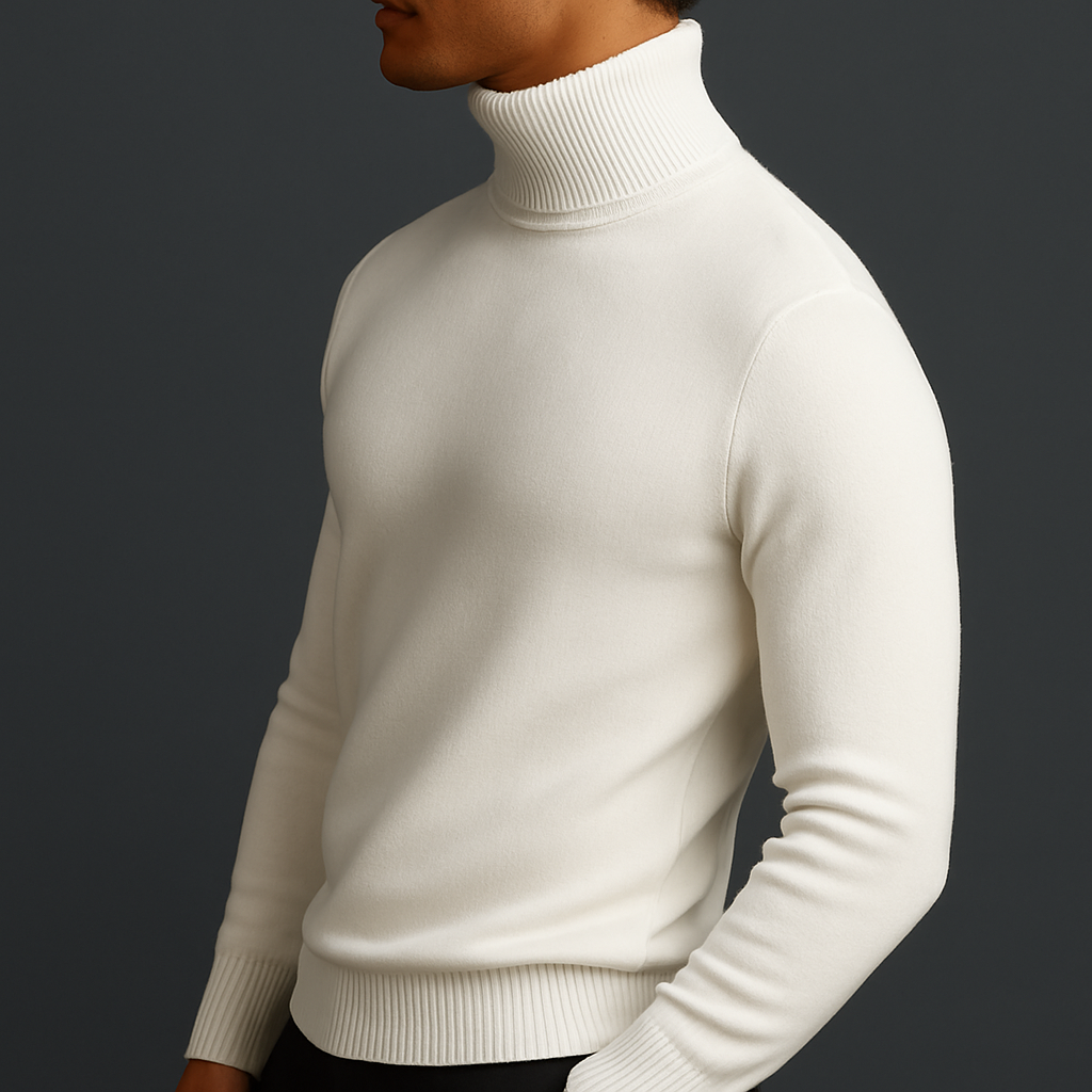Merino wool turtleneck sweater with ribbed collar