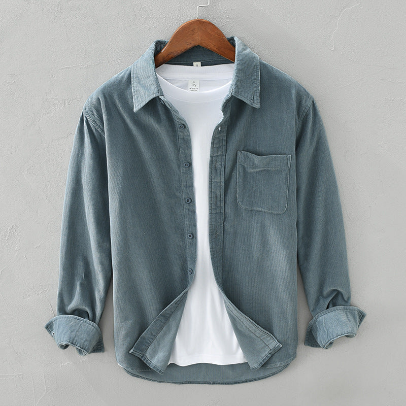 Classic fit men's cotton corduroy shirt featuring a retro design, perfect for casual wear and stylish layering. 1
