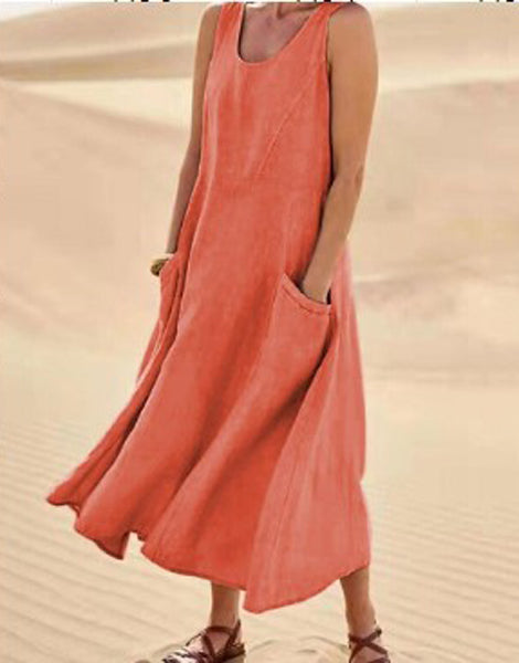 Cotton women's dress featuring a relaxed fit, stylish pockets, and a comfortable design, perfect for casual outings or everyday wear. 12