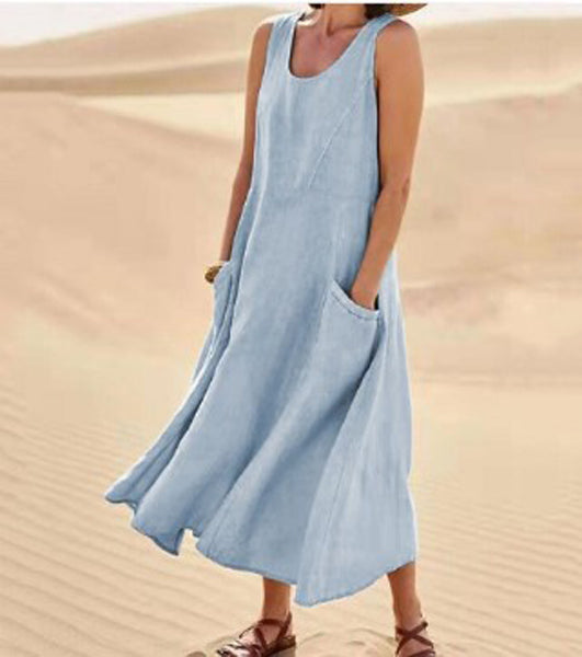 Cotton women's dress featuring a relaxed fit, stylish pockets, and a comfortable design, perfect for casual outings or everyday wear. 13