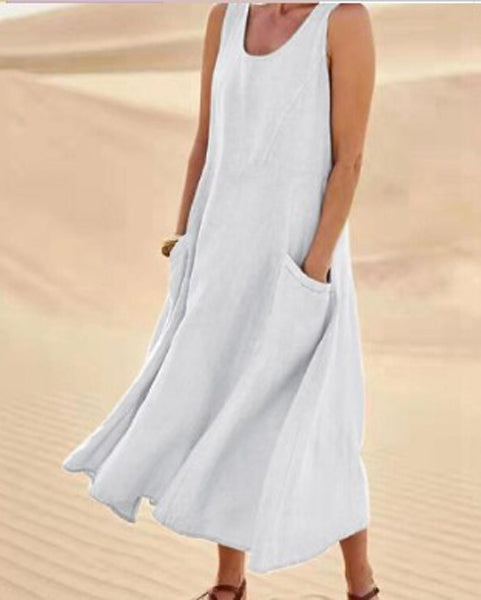 Cotton women's dress featuring a relaxed fit, stylish pockets, and a comfortable design, perfect for casual outings or everyday wear. 3
