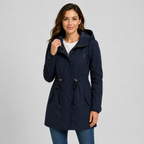 Lightweight hooded cotton blend windbreaker jacket in dark blue
