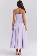 Strapless Boned Corset Midi Dress Voluminous Skirt