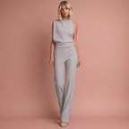 Women's Sleeveless Wide-Leg Jumpsuit Mock Neck