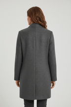Women's tailored wool overcoat with stand collar
