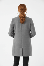 Women's tailored wool overcoat with stand collar
