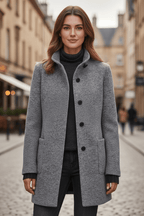 Women's tailored wool overcoat with stand collar