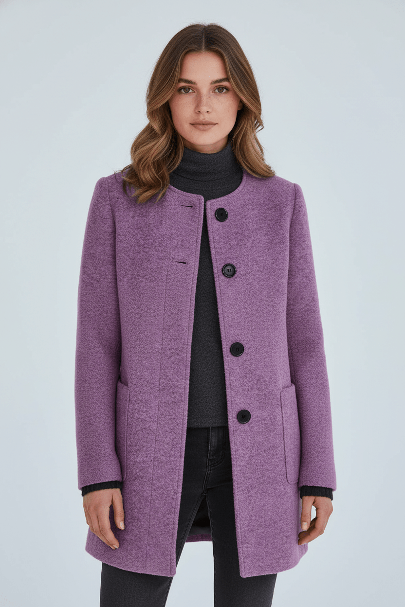 Women's tailored wool overcoat with stand collar