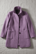 Women's tailored wool overcoat with stand collar