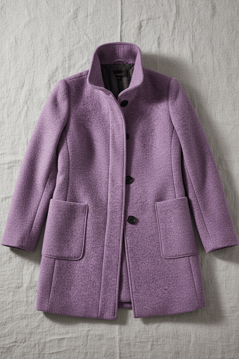 Women's tailored wool overcoat with stand collar