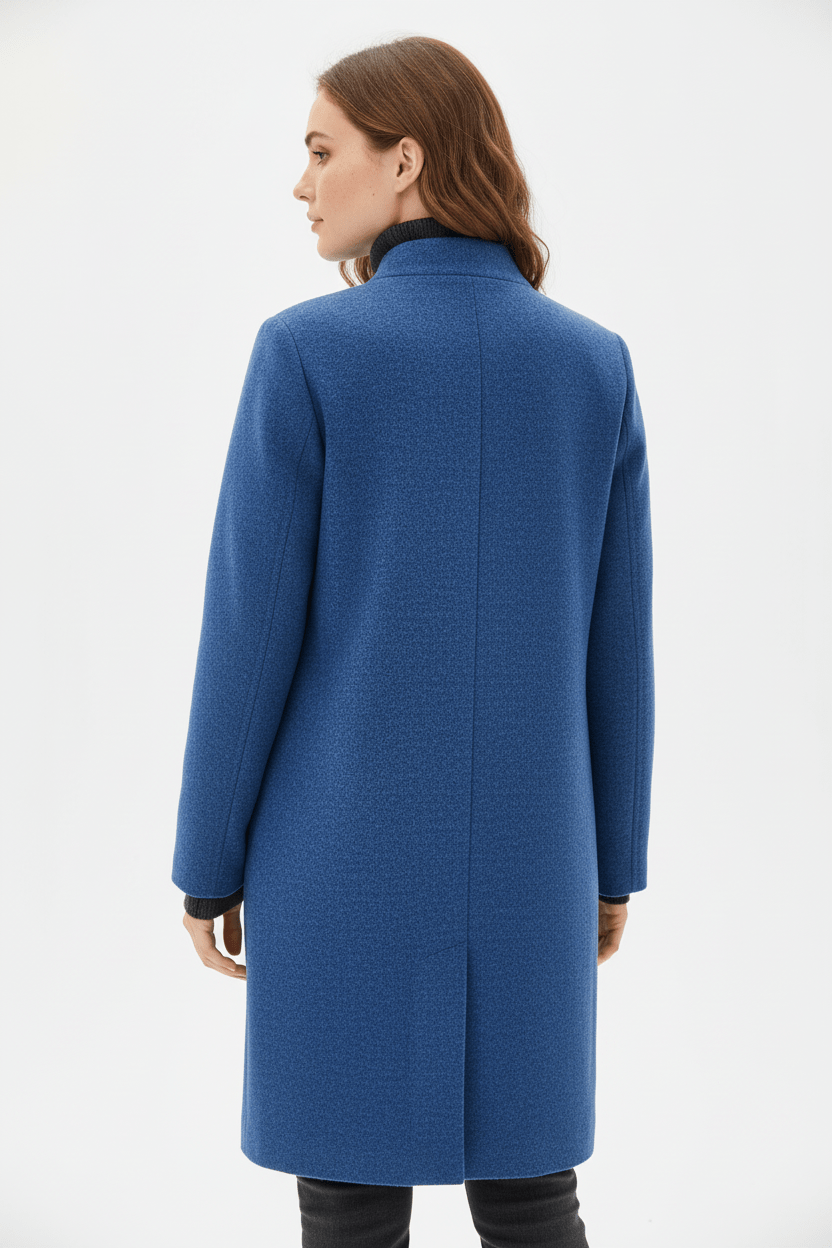 Women's tailored wool overcoat with stand collar
