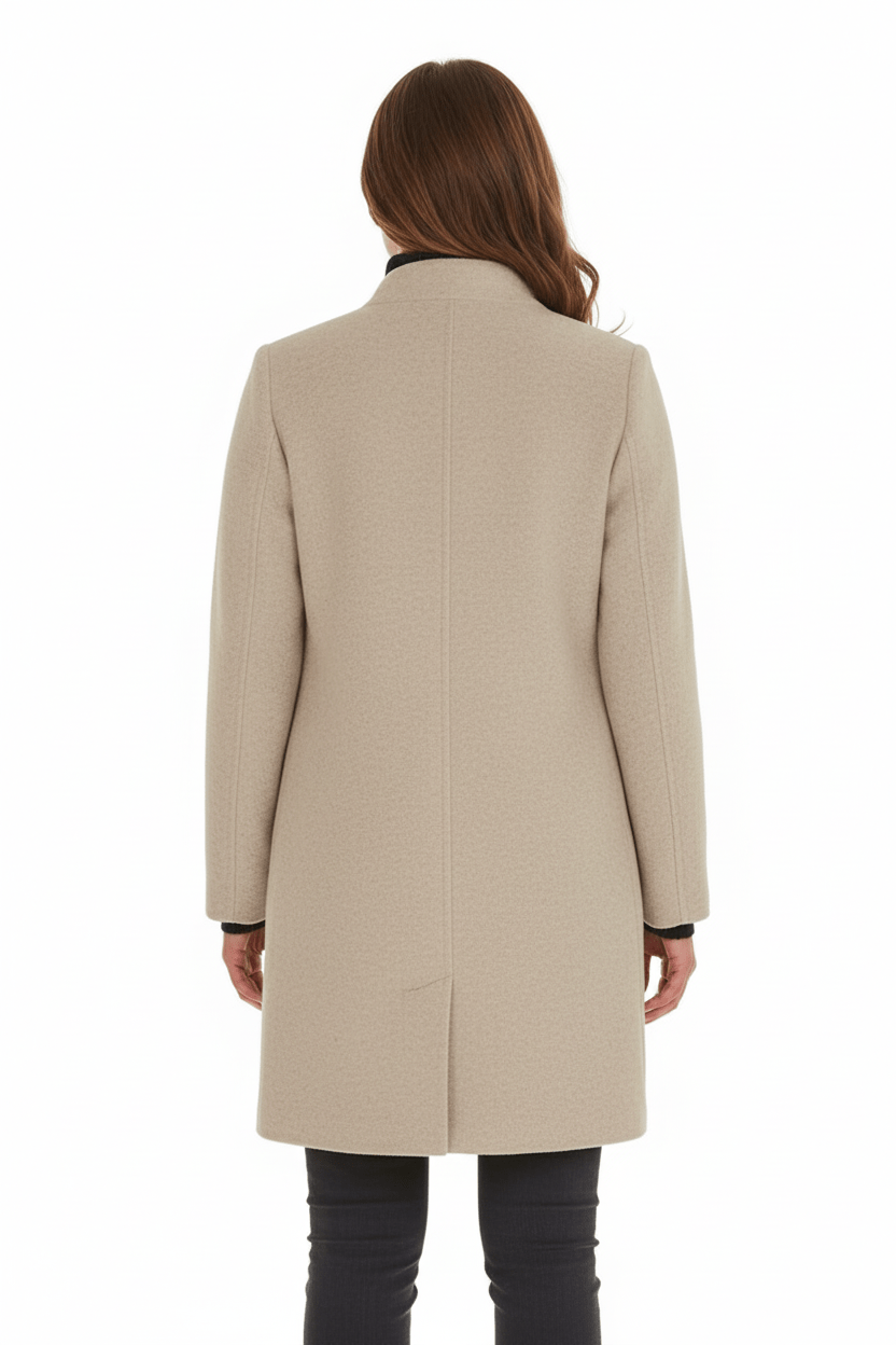Women's tailored wool overcoat with stand collar