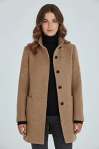 Women's tailored wool overcoat with stand collar