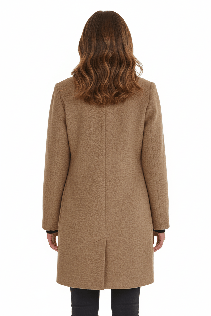 Women's tailored wool overcoat with stand collar