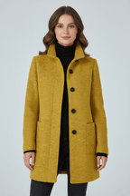 Women's tailored wool overcoat with stand collar in yellow