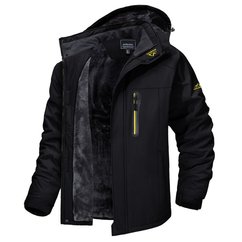 Waterproof fleece lined hooded winter parka in black