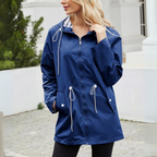 Women's sleek waterproof rain jacket with adjustable hood
