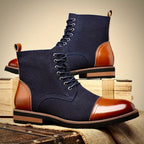 Oxford leather lace-up boots in deep blue