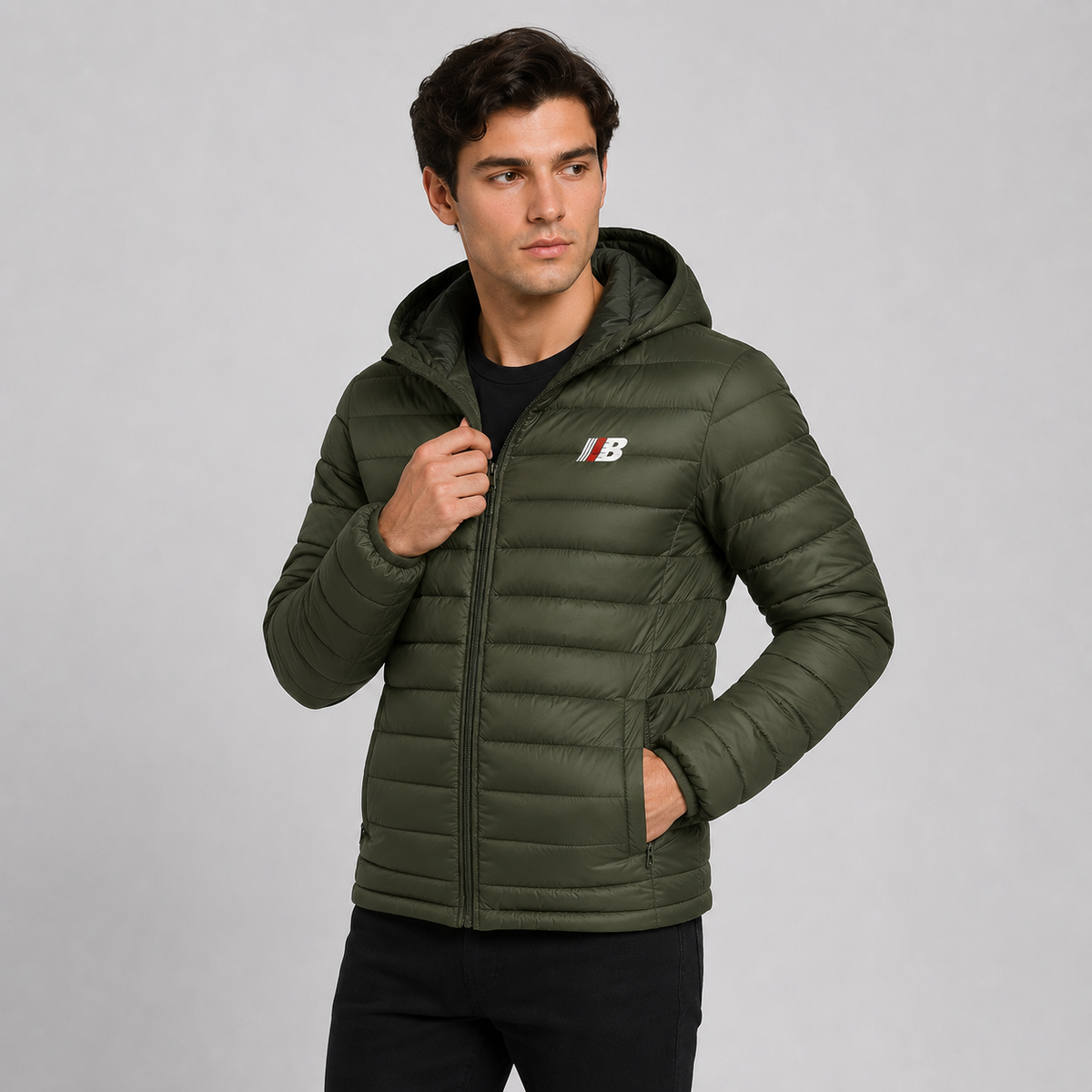 Quilted hooded full-zip jacket
