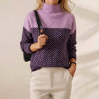 Zigzag pattern knit turtleneck sweater in purple
