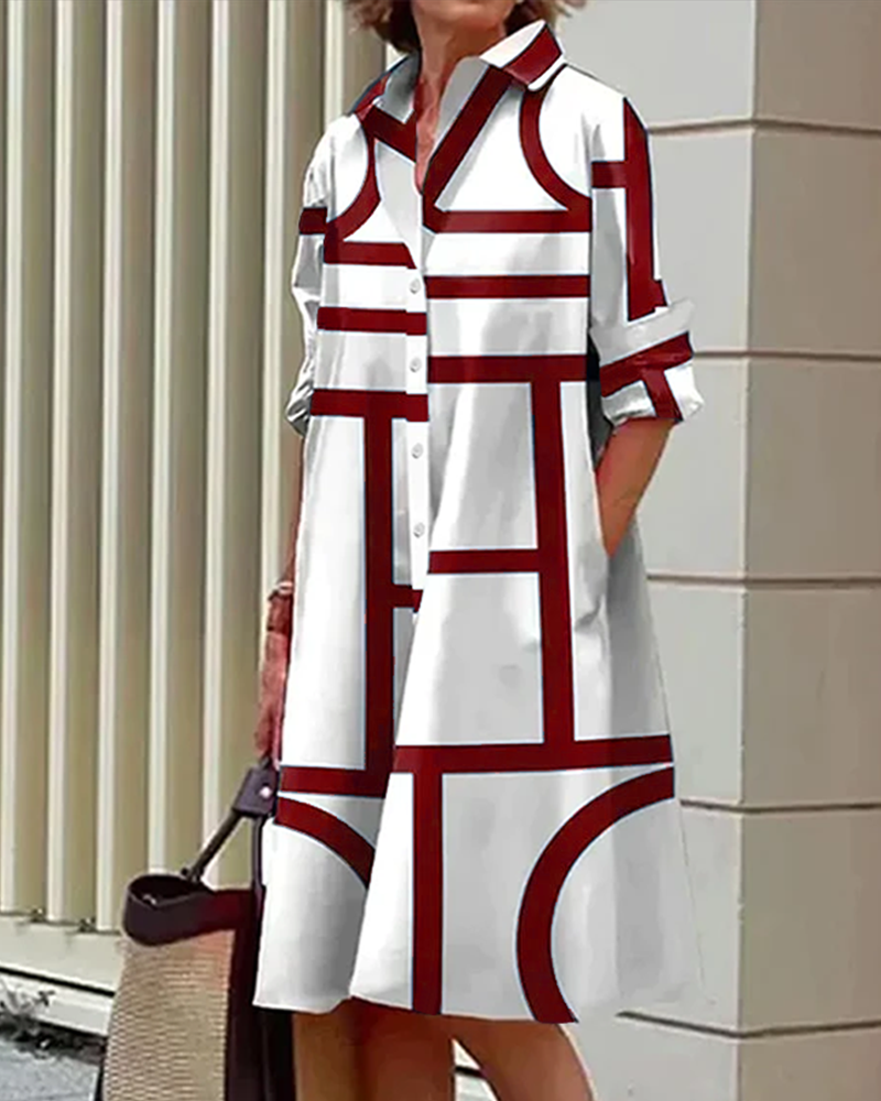 Geometric print dress with pockets made from a comfortable cotton-polyester blend, perfect for casual wear. 5